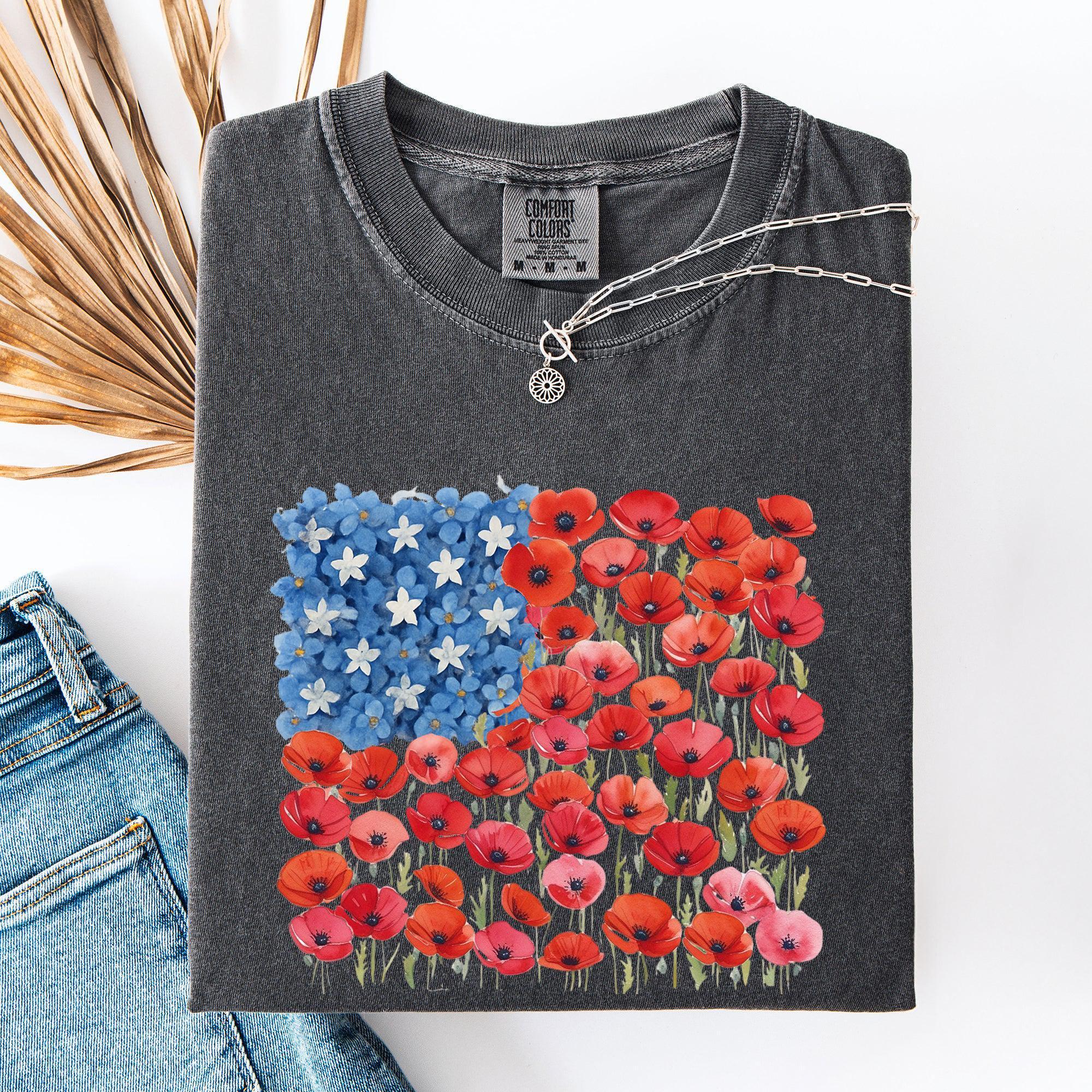 Floral Flag Usa Patriotic America 4th July Comfort Colors (4)