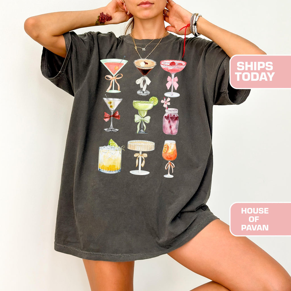 Martini Collage Summer Retro Cocktail Vacation Drink Tee Party Oversized (4)