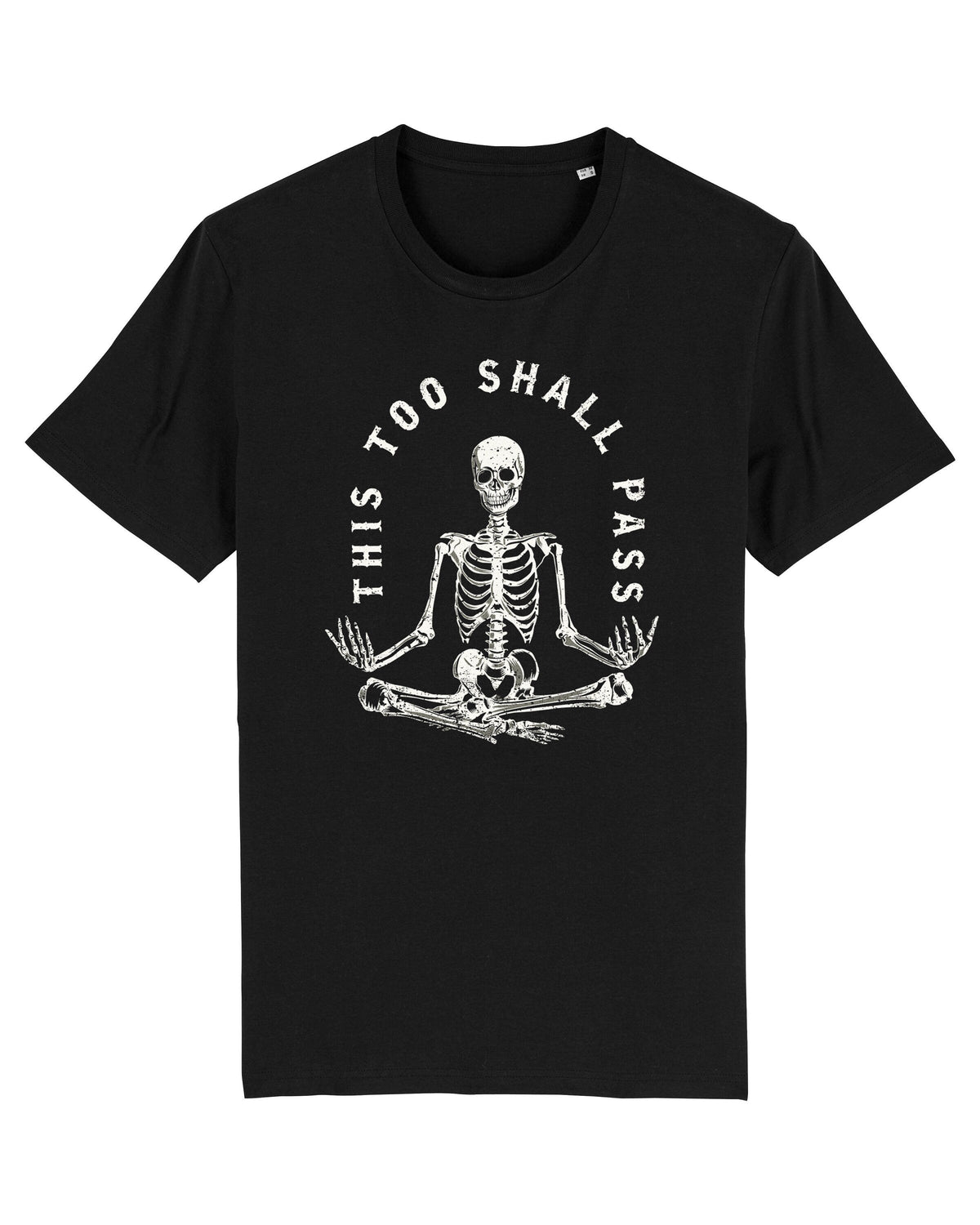 Meditating Skeleton Too Shall Pass Gothic Mental Health Quote Tee Spiritual Friend (4)