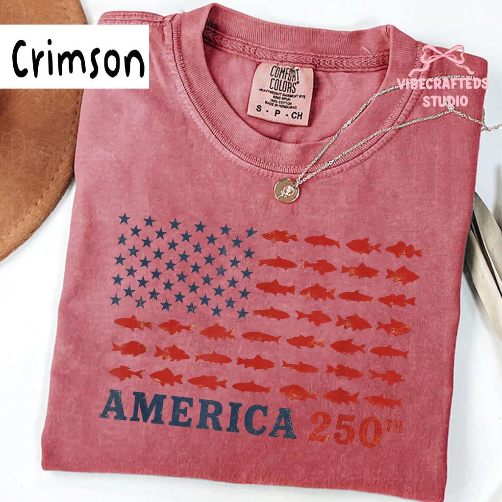 America 250th Fishing Flag Comfort Colors Usa 250 Years Fishing Tee Patriotic Fisherman 4th July Angler (4)