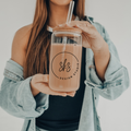 Custom Logo | Uvdtf | 20 oz Libbey Can Glass with Bamboo Lid & Straw