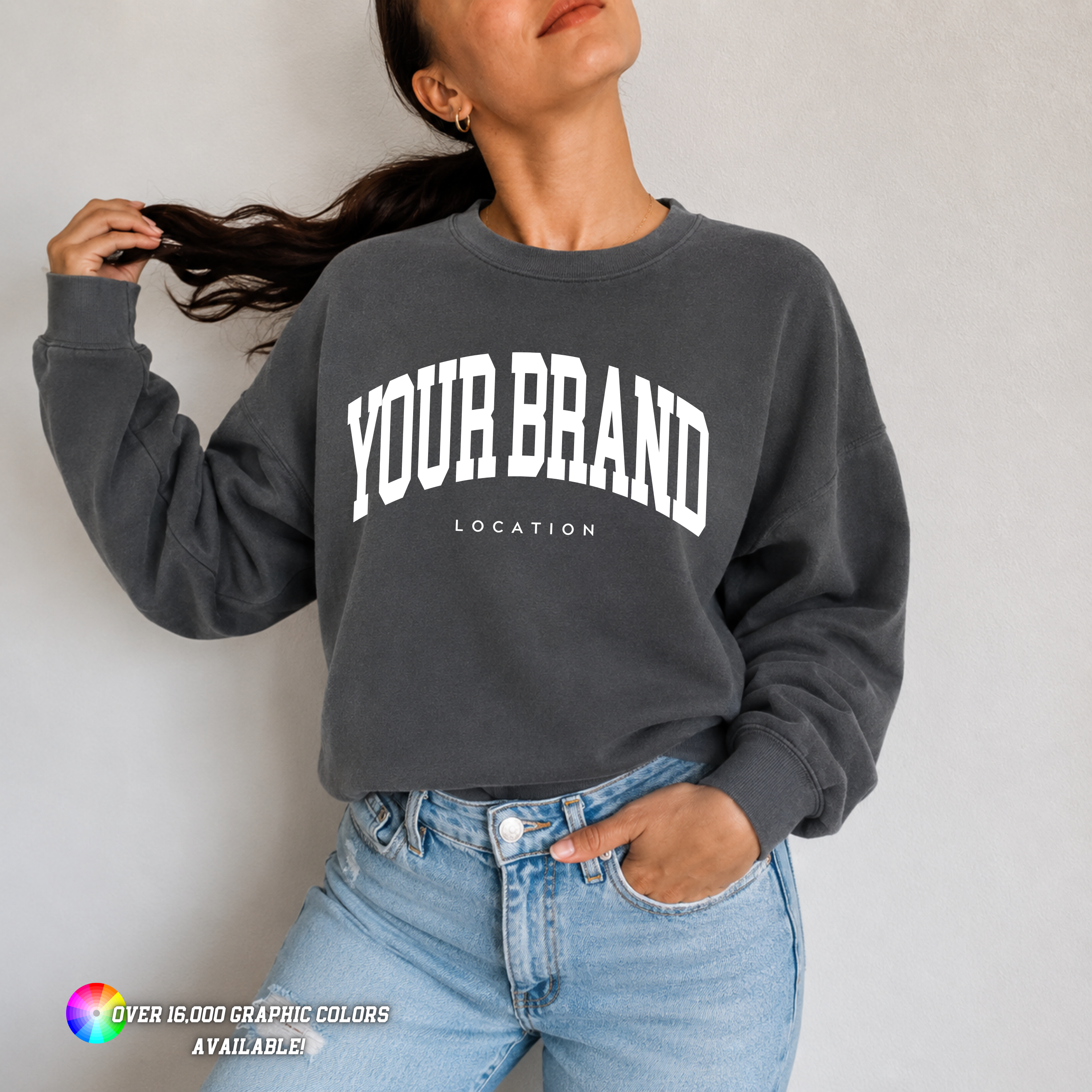 Custom Design Women's Crewneck Garment Washed Sweatshirt
