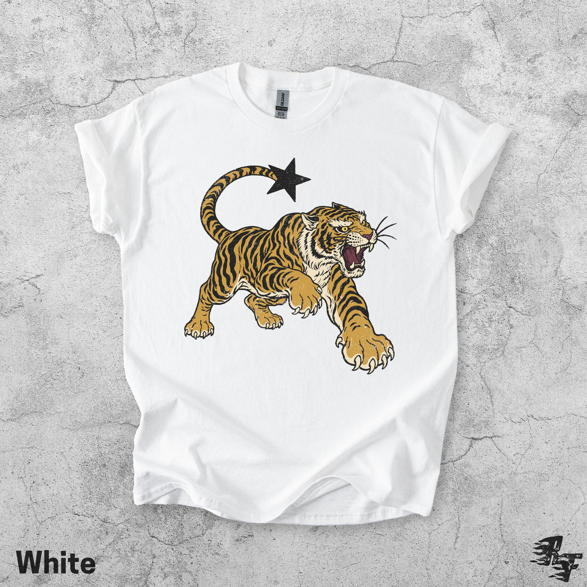 Vintage Tiger Retro Tattoo Roaring Big Cat Star Tail Tee Wild Animal Lover Grunge Streetwear (5)