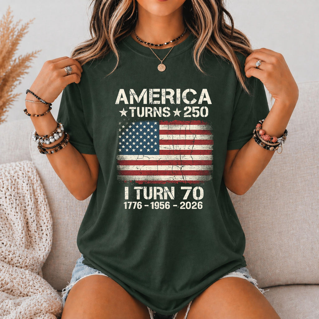 Custom America Turns 250 Turn 70 Birthday Patriotic Usa 1776-2026 Tee 70th Milestone Birthday (5)
