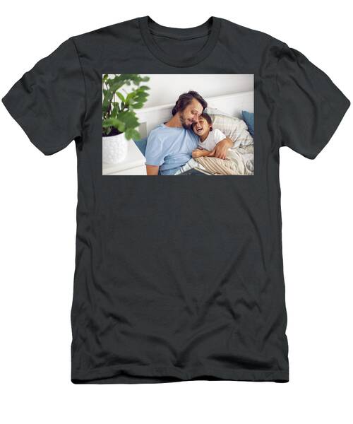 Dad Reads A Book Lying In White Bed To His Son Child Before Going To Bed #4 T-Shirt