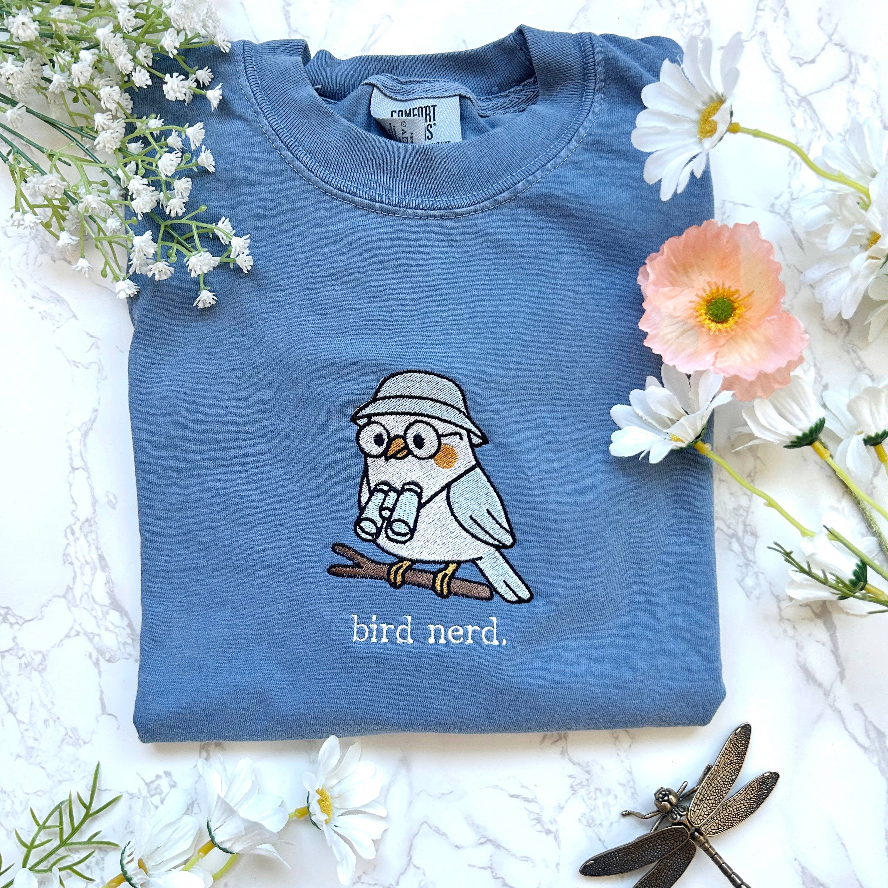 Embroidered Bird Nerd Outdoorsy Nature Tshirt