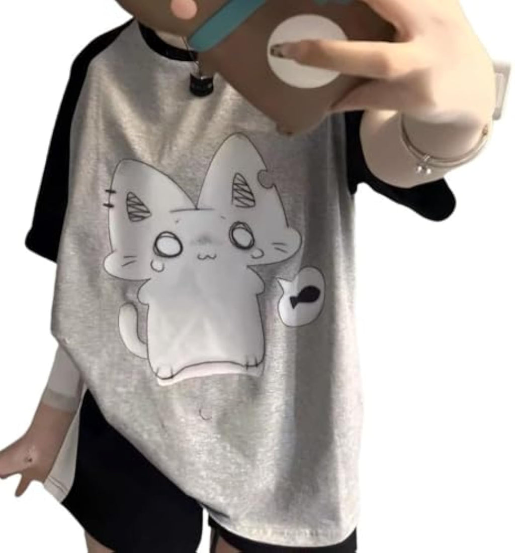 Harajuku Y2k Cutecore Kawaii Anime Graphic Tees Oversized Streetwear Shirts 2000s Fairy Grunge Pastel Goth Clothes