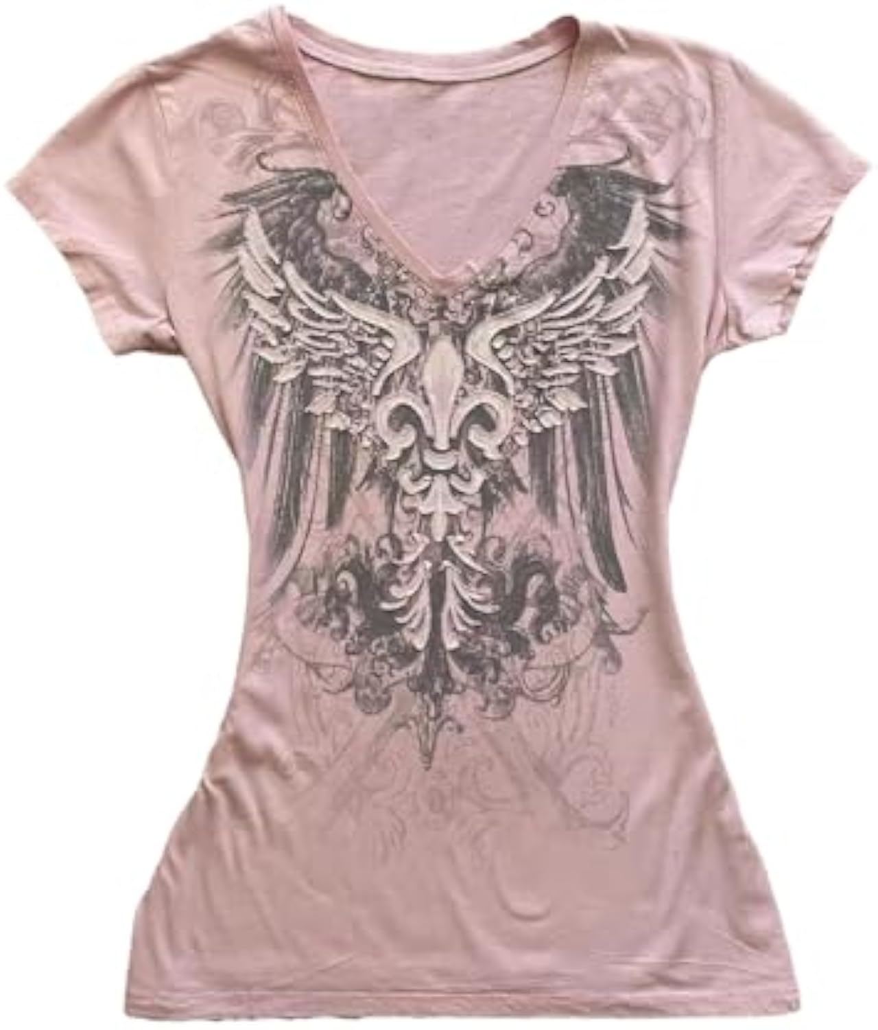 Womens Y2K Gothic Graphic V-Neck Slim Fit T-Shirt Grunge Vintage Short Sleeve Trendy Crop Tops
