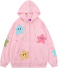 Women's Preppy Star Zip Up Hoodies Y2K Graphic Vintage Jacket Harajuku Baggy Sweatshirts Alt Long Sleeve Clothes