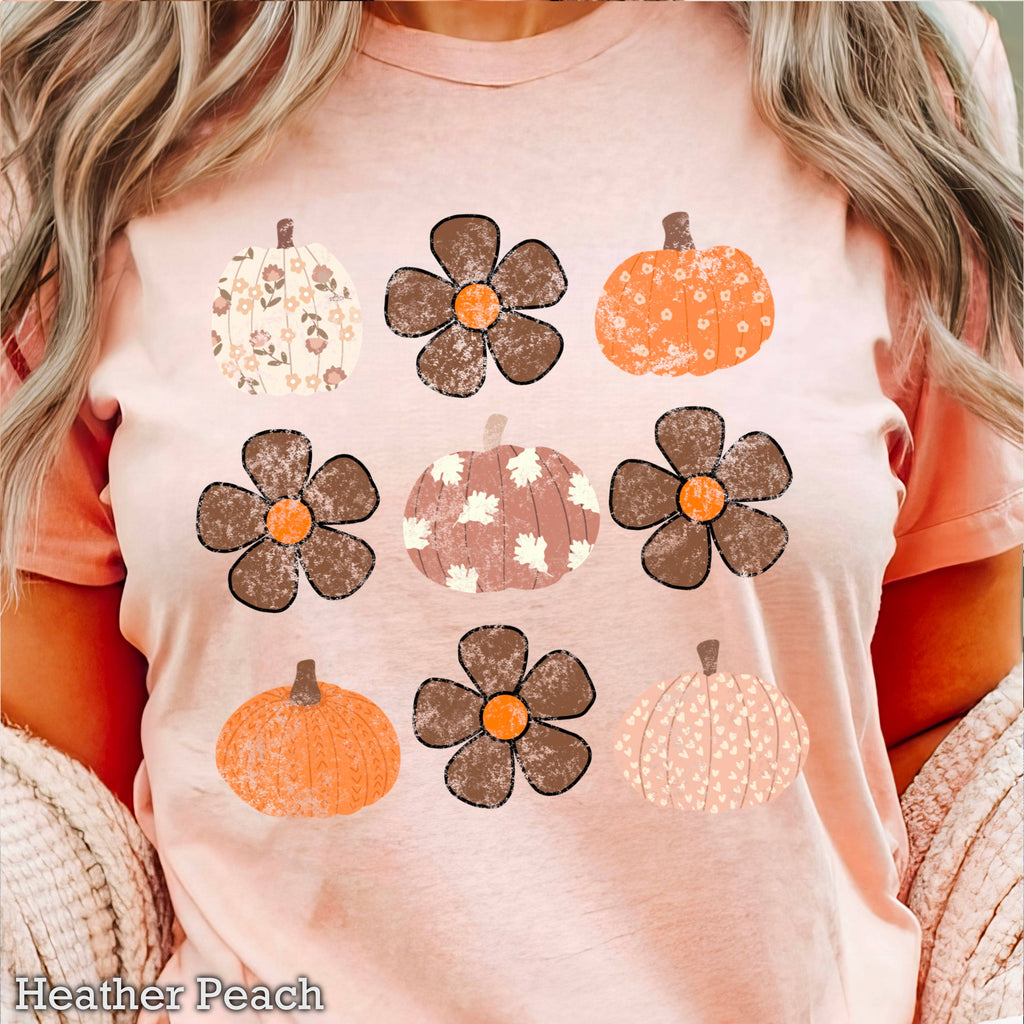 Fall Floral Pumpkins Fall Graphic Tee  | Bella Canvas