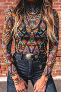 66 Fall 26 Abstract Pattern Mock Neck Mesh Top (S-Xl)