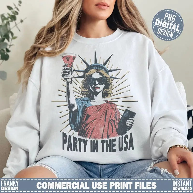 4th of July Party in the USA Sweatshirt: Patriotic Design with Statue of Liberty Independence Day Shirt Sublimation