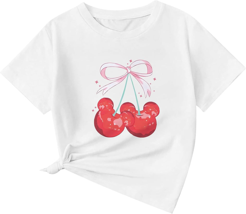 Girls Bow Cherry Shirt Cute Shirts Kids Graphic Tees Aesthetic Funny Tshirts Crewneck Summer Short Sleeve