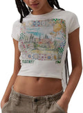 Y2k Graphic Baby Tees Women Teen Girl Fruit Print Crop Top Short Sleeve Slim Fit Vintage Aesthetic T Shirt Clothes