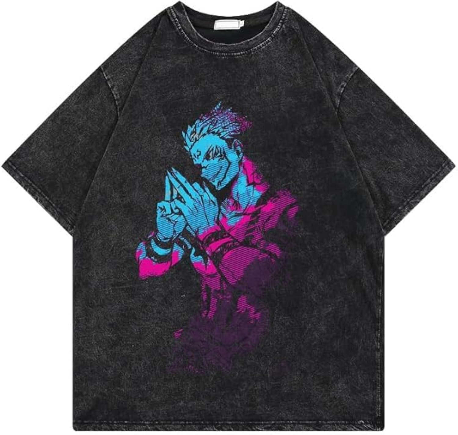 Men's Vintage Wash Anime Pattern Shirt Summer Casual Hip Hop T-shirt Street Clothing Harajuku Top T-shirt Y2K Top