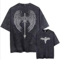 Men's Y2K Acid Wash Gothic Graphic T-Shirts Skull Print Vintage Oversized Washed Tees Grunge Clothes
