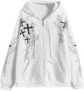 Women Men Y2K Zip Up Oversized Hoodie Gothic cross Graphic Emo Grunge Baggy Fleece Jacket 90s Punk Streetwear