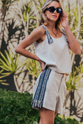 Embroidered Linen Blend Two-Piece Set Tassel Detail