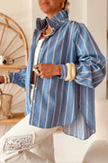 66 Striped Ruffle Mock Neck Long Sleeve Tunic Shirt (S-Xl)