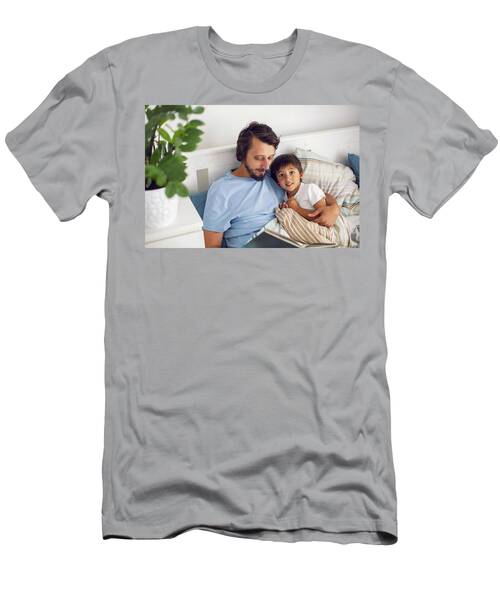 Dad Reads A Book Lying In White Bed To His Son Child Before Going To Bed #6 T-Shirt