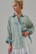 Double Gauze Plaid Oversized Button-Down Shirt