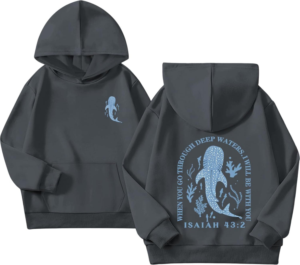 Cute Christian Hoodies For Girls Graphic Sweatshirt Whale Shark Kawaii Hoodie Kids Jesus Faith Bible Verse Pullover