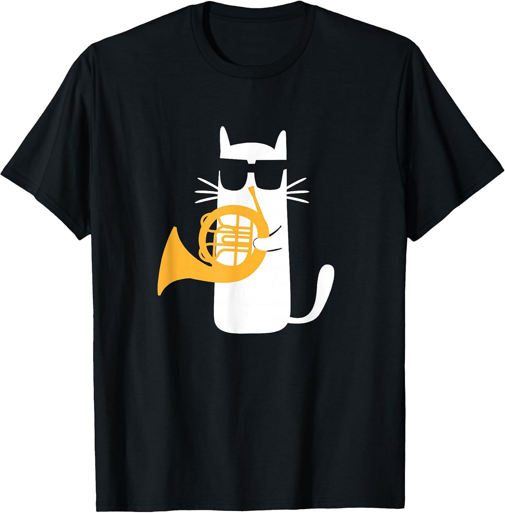 Cat French Horn Funny Cat Lover T-Shirt