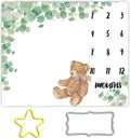 Baby Monthly Milestone Blanket,Green Leaves Wreath Bear Baby Boy Gifts,Nursery Decor Baby Shower|Newborn Baby Month Blanket | Includes Picture Frame,48x40inch BTXYME104