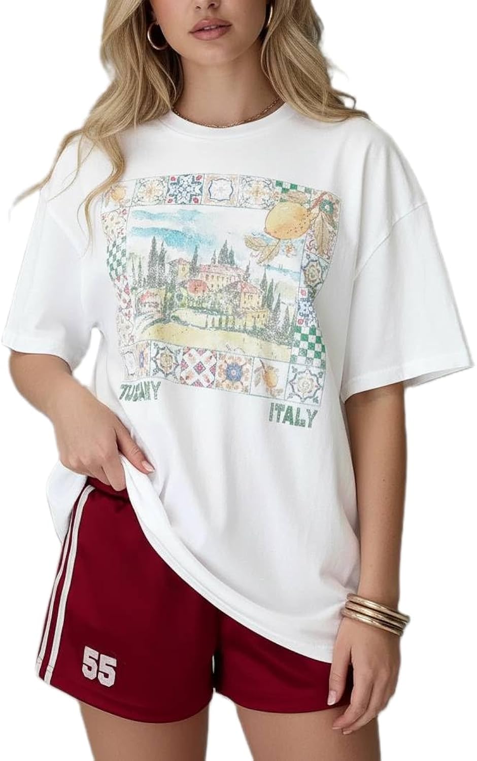 Women Teen Girl Oversized Summer Tops Y2k Cute Loose Fit Short Sleeve Crew Neck Graphic T Shirts Vintage Baggy Tees