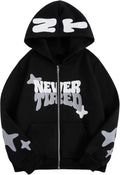 Boy's Zip Up Hoodies Sweatshirt Y2k Letter Graphic Long Sleeve Streetwear Jacket