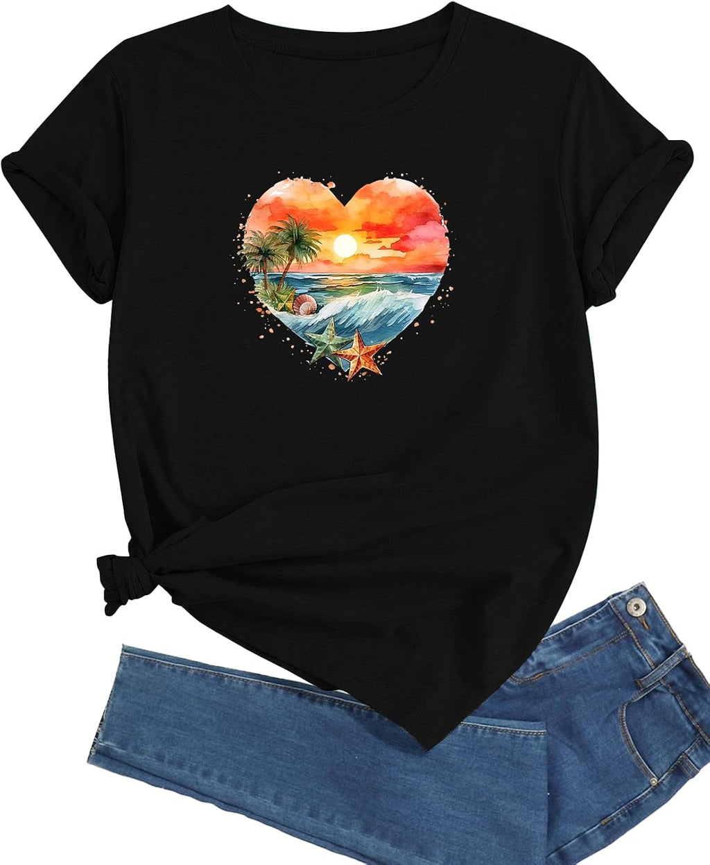 Women's T-Shirt Short Sleeve Crewneck Graphic Tees Printed Casual Summer Tops