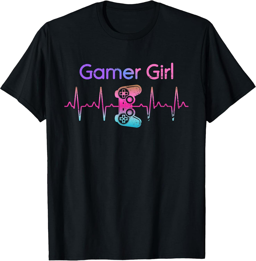 Video Games Gamer Girl Women Heartbeat Gift Gaming T-Shirt