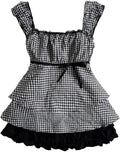 Baby Crop Tees Women Y2K Plaid Dot Graphic Shirts Coquette Lace Ruffle Babydoll Tshirt Fairy Grunge Aesthetic Clothes