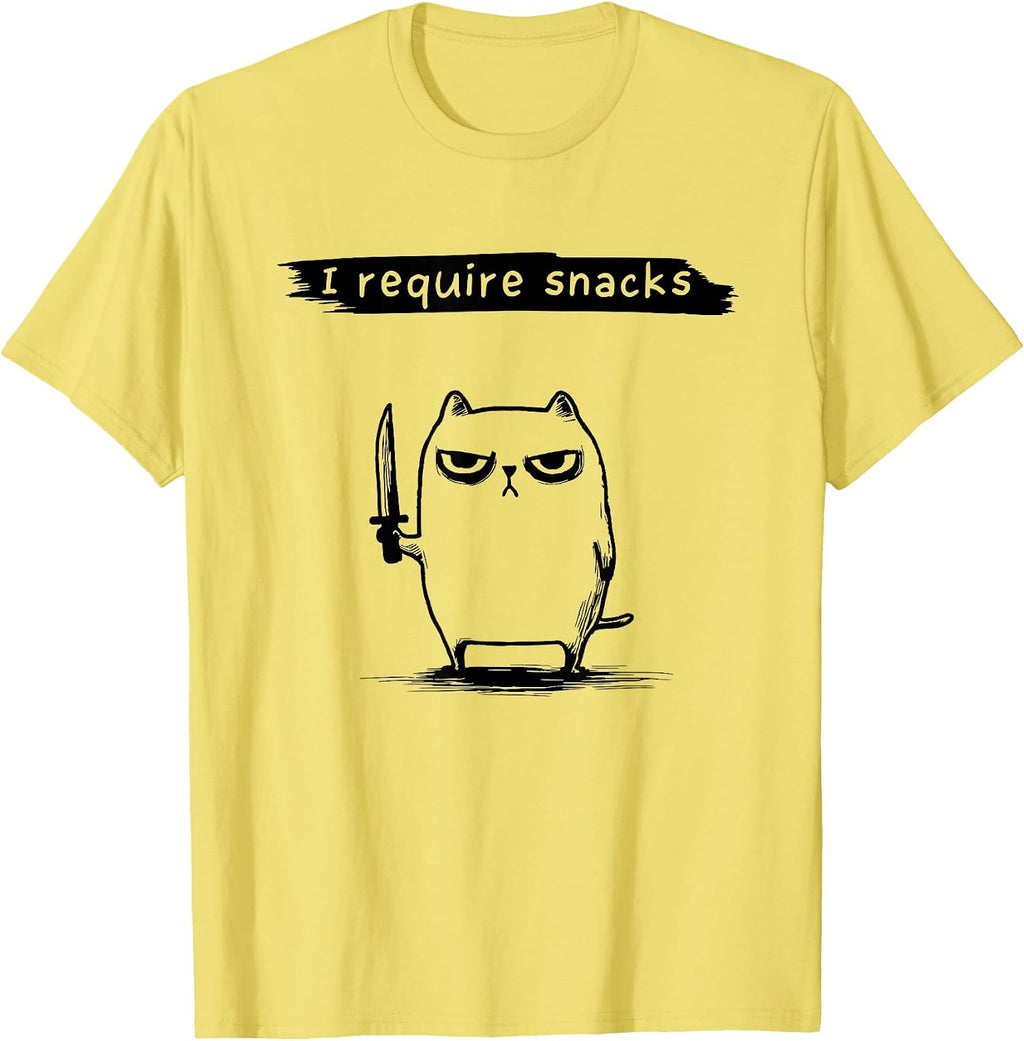 Funny Cat Meme I Require Snacks Design Men Women Kids T-Shirt