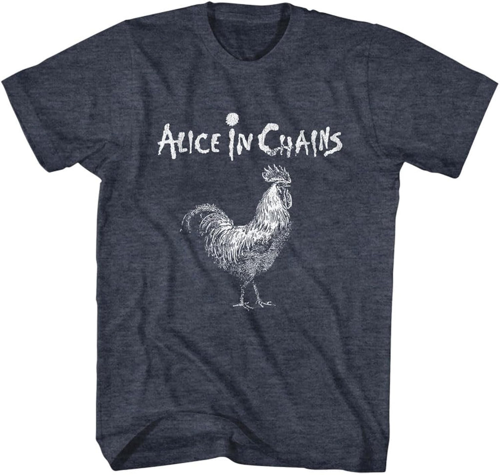 Alice in Chains Logo & Rooster Adult Navy Heather Short Sleeve T Shirt 90s Rock Vintage Style Graphic Tee