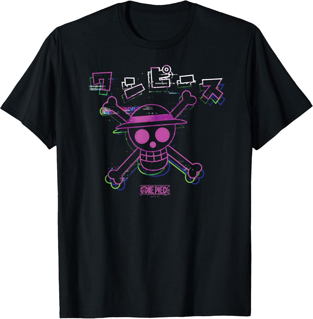 Anime Colorful Straw Hat Glitch with Kanji T-Shirt
