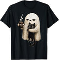 Retro Funny Boojee Ghost Holding Black Cat Cozy Hot Latte T-Shirt