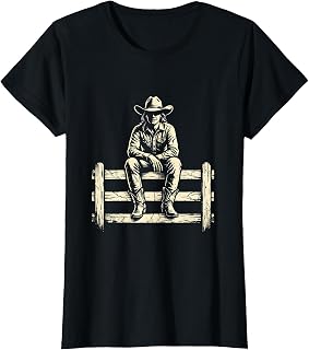 Cowgirl Sitting on Fence at Dusk Western Art T-Shirt