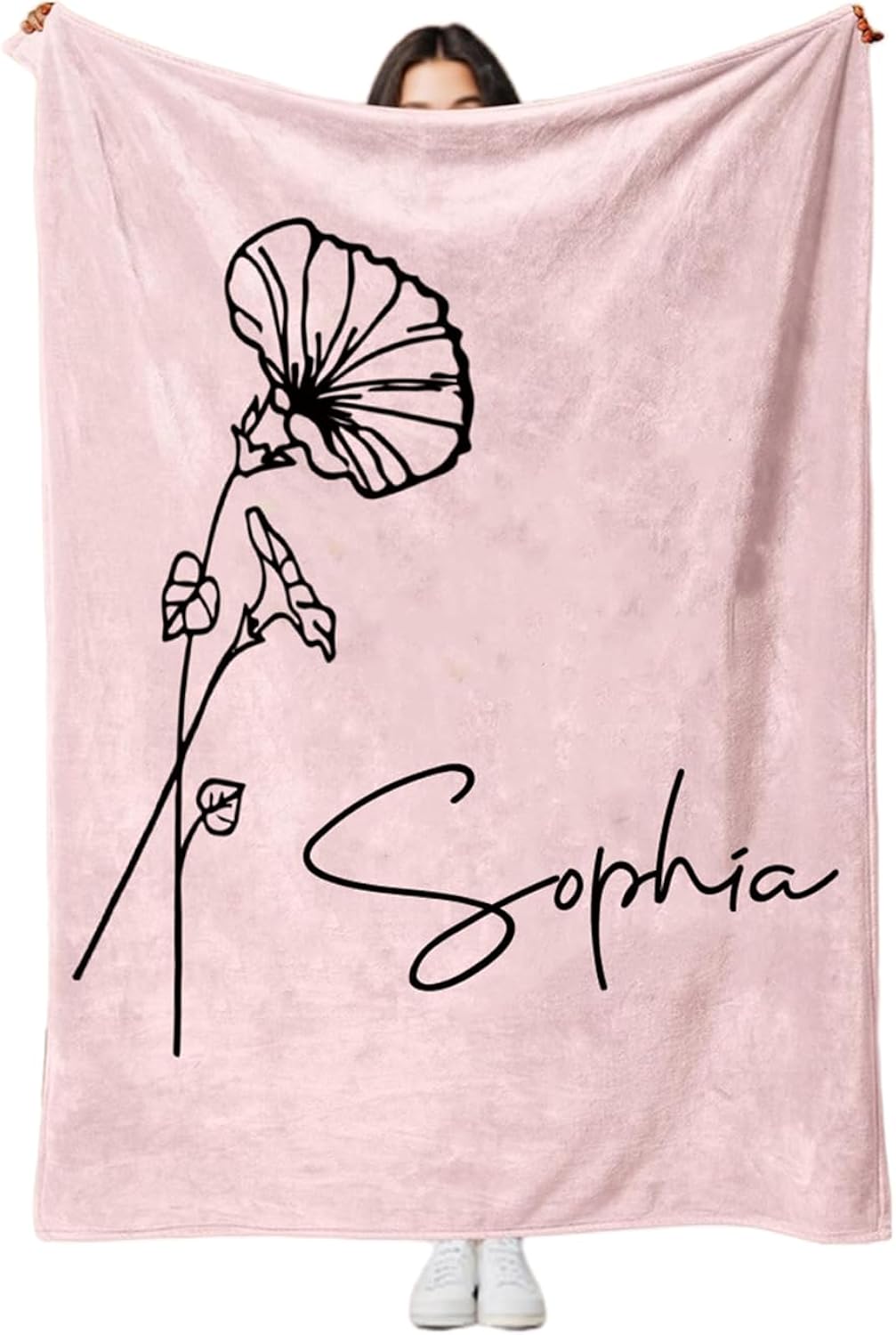 Erostars Ships Next Day, Mothers Day Personalized Blanket Gifts for Mom, Grandma, Handmade Custom Name Blankets with Birth Month Flowers, Customized Blankets and Throws for Girls Birthday Gifts