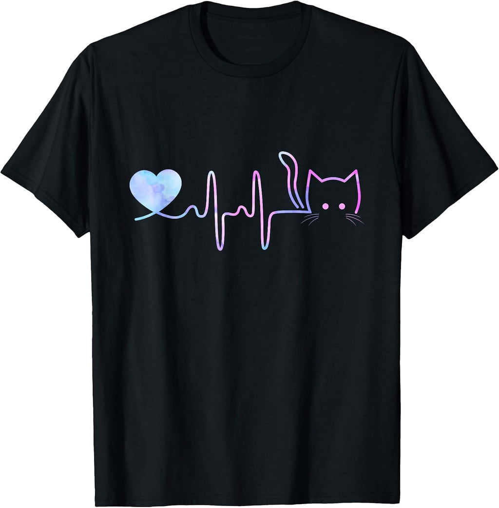 Heartbeat Cat Lover Shirt for Women Animal Cute Cat T-Shirt