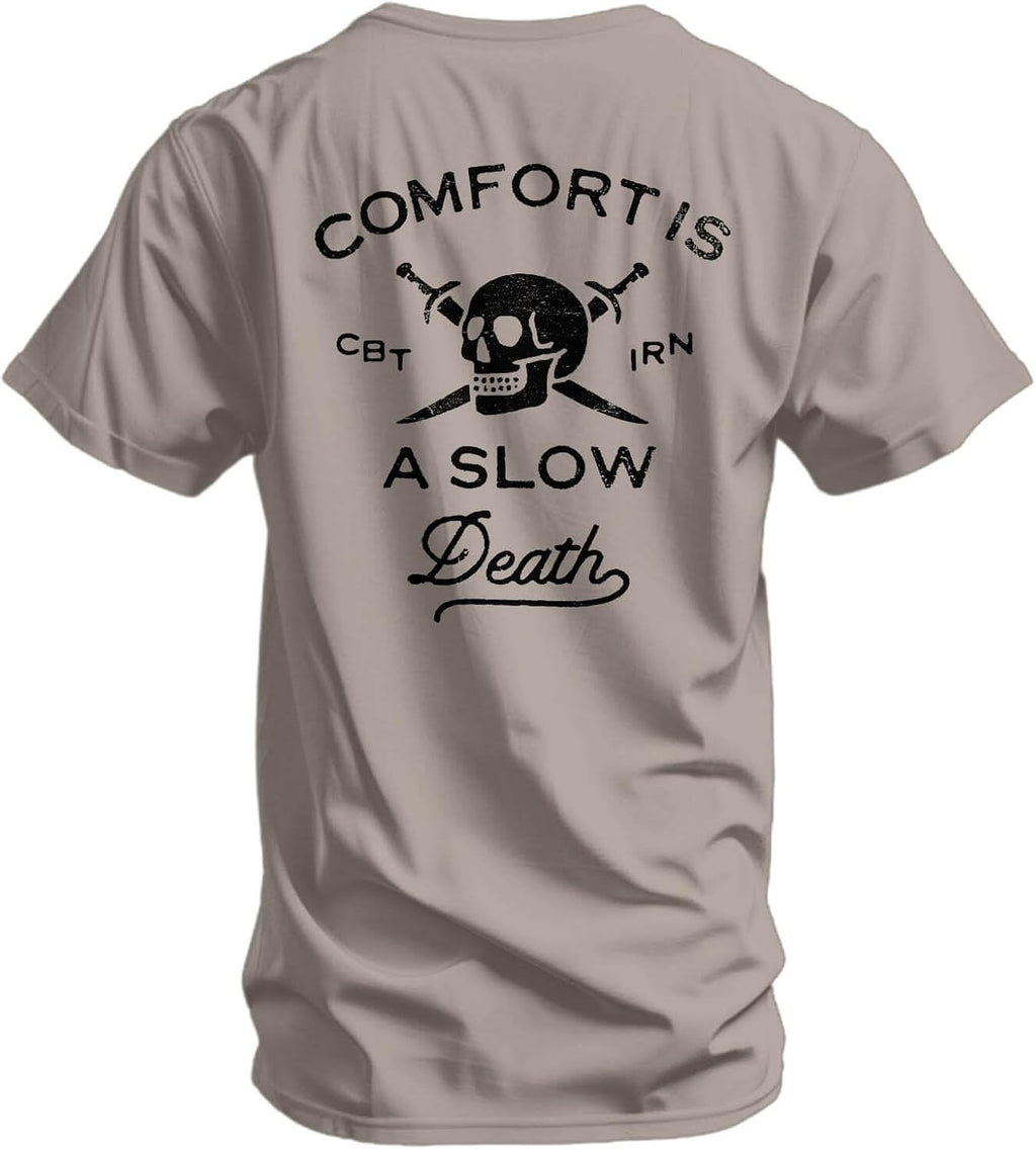 Men's Graphic Short Sleeve T-Shirt | Comfort is A Slow Death Skull Graphic Tee | Athletic Fit Shirt