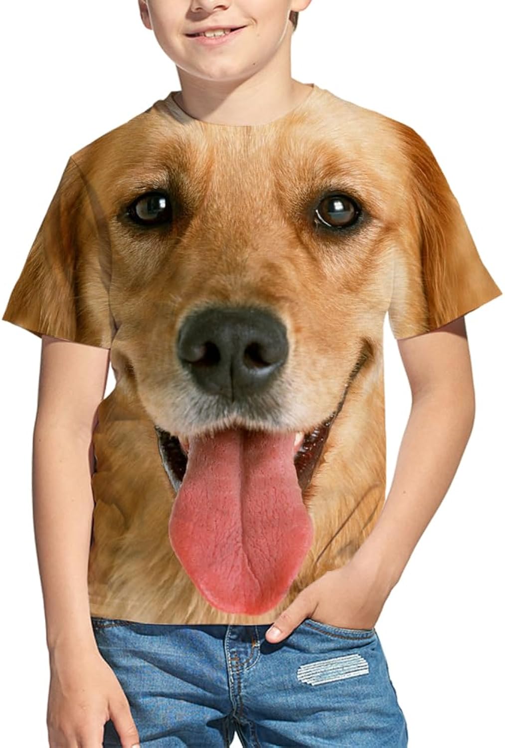 Kid All Over Print 3D Graphic Funny Dog Face Short Sleeve T Shirts for Boys Girls