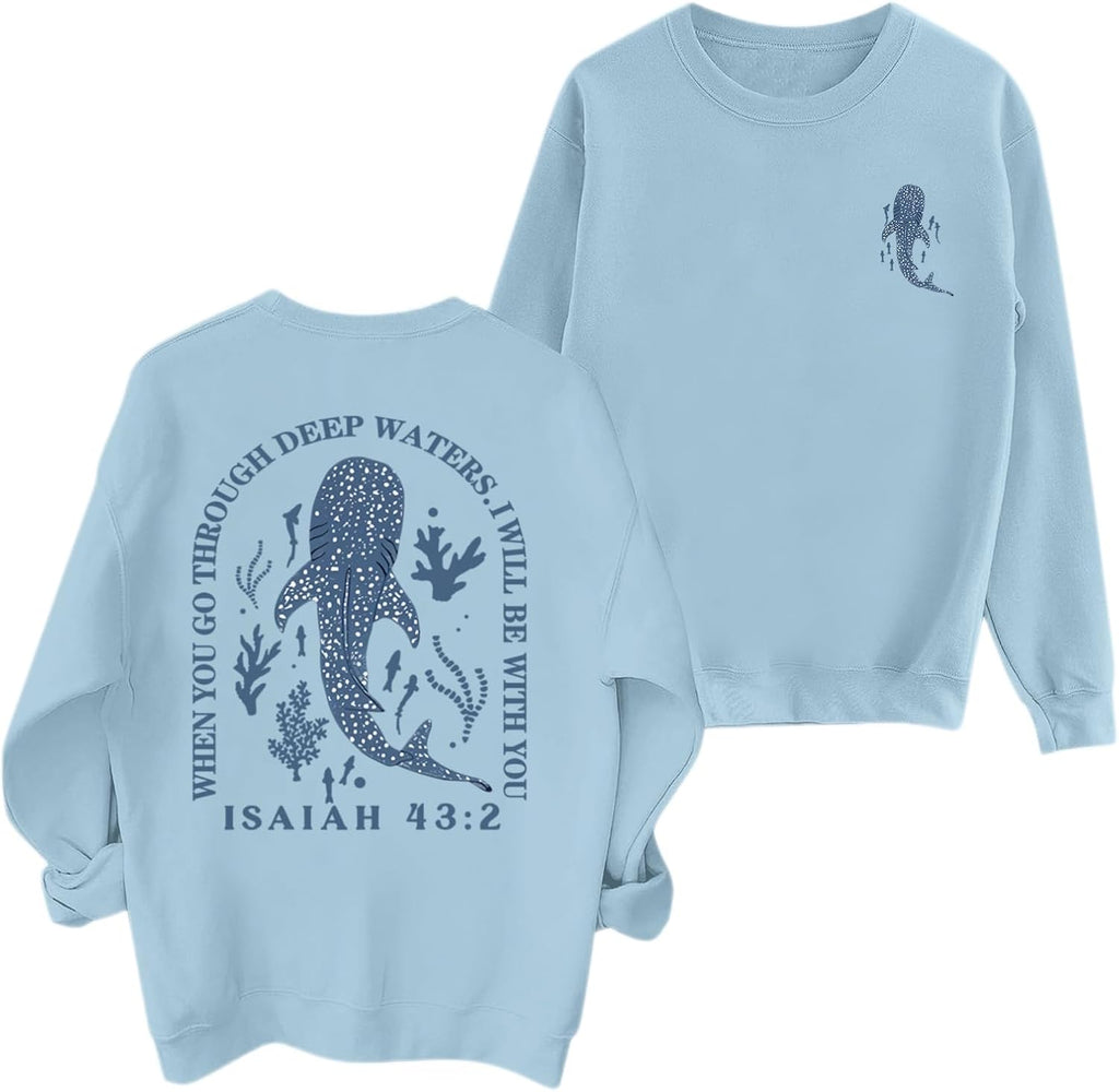 Christian Whale Shark Sweatshirts for Women Jesus God Bible Verse Hoodie Religious Faith Graphic Long Sleeve Shirts