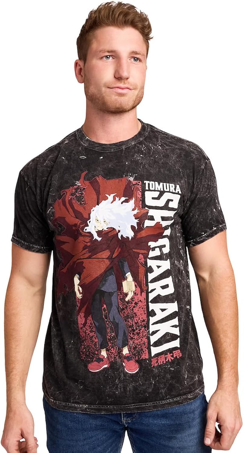 My Hero Academia Tomura Shigaraki Men's Black Mineral Wash Oversized Crew Neck Short Sleeve T-Shirt