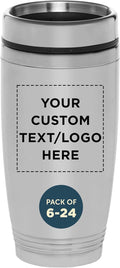 DISCOUNT PROMOS Custom Stainless Steel Tumblers 16 oz Set of 6/12/24 Personalized Bulk Pack Perfect for Coffee Soda Other Hot Cold Beverages - Silver