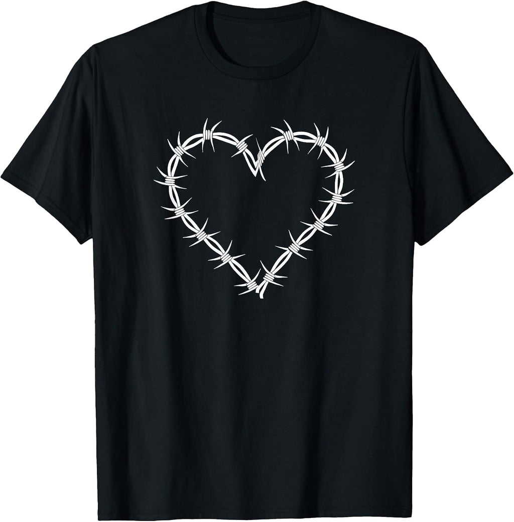 Barbed Wire Heart Grunge Punk Goth Gothic Egirl Aesthetic T-Shirt Small
