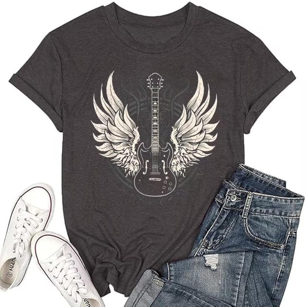 Nashville Country Concert Music T Shirts for Women Guitar Eagle Wing Graphic Short Sleeve Vintage Casual Girl Tee Tops