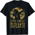 God First Bruh Dabbing Boy Camo Christian Kids Cross Faith T-Shirt