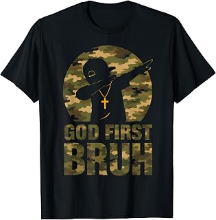 God First Bruh Dabbing Boy Camo Christian Kids Cross Faith T-Shirt