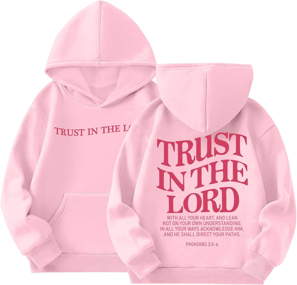 Trust In The Lord Graphic Hoodie For Girls Christian Jesus Hoodie Kids Faith Hooded Sweatshirt Preppy Pullover Tops